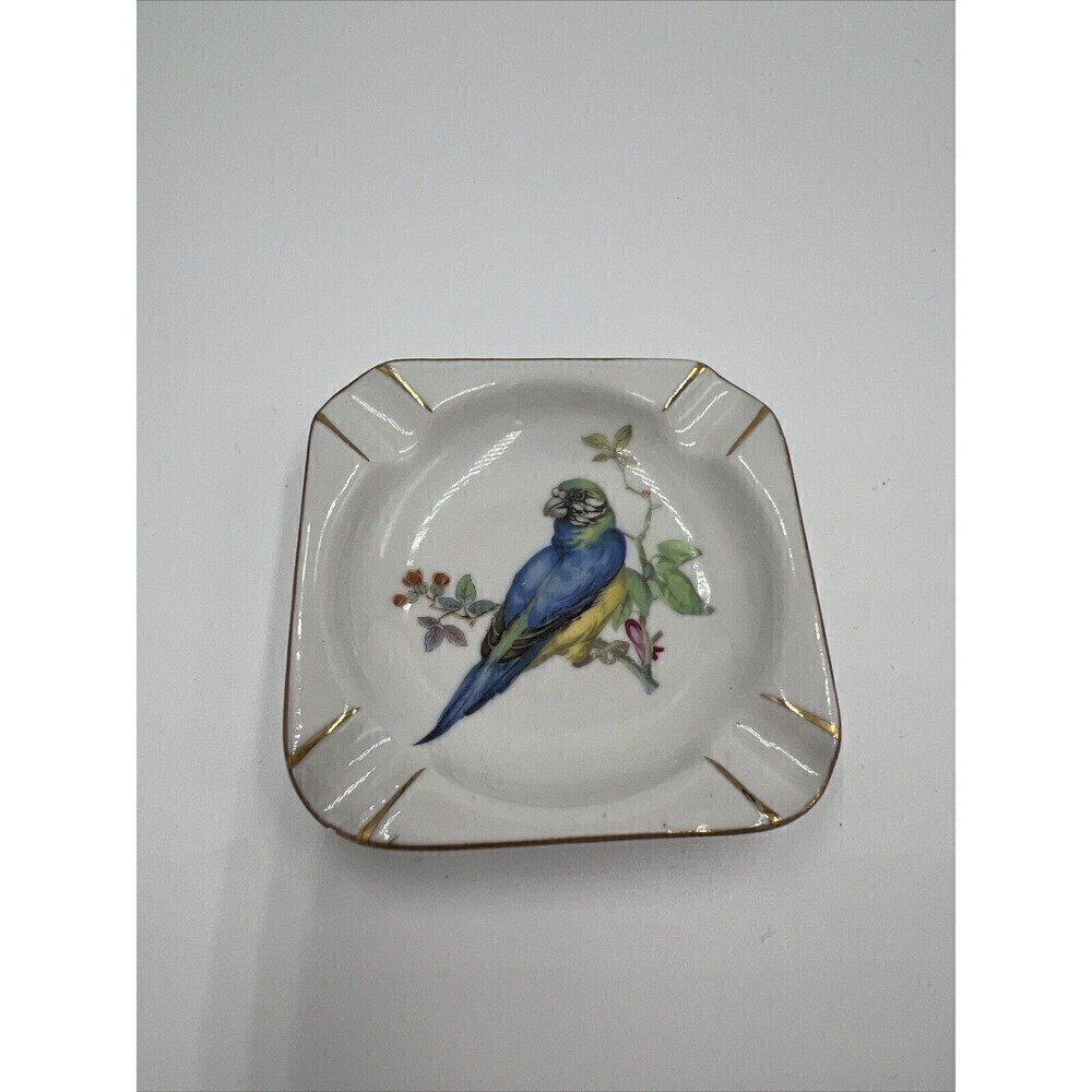DRESDEN BIRD ASHTRAY Hand Painted 14K Gold Small Chip MINI Porcelain Germany